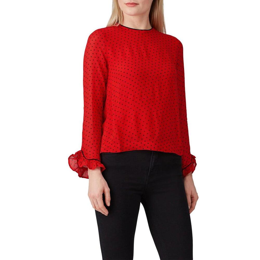 GANNI Red Satin Black Trim Top – Size 38 (Sheer/Thin Patch in Fabric) - Picture 2 of 9